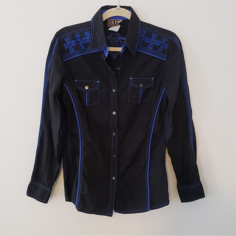 Cowgirl Up Womens Western Shirt SIZE S Embroidered Snap Up Rodeo Long Sleeve